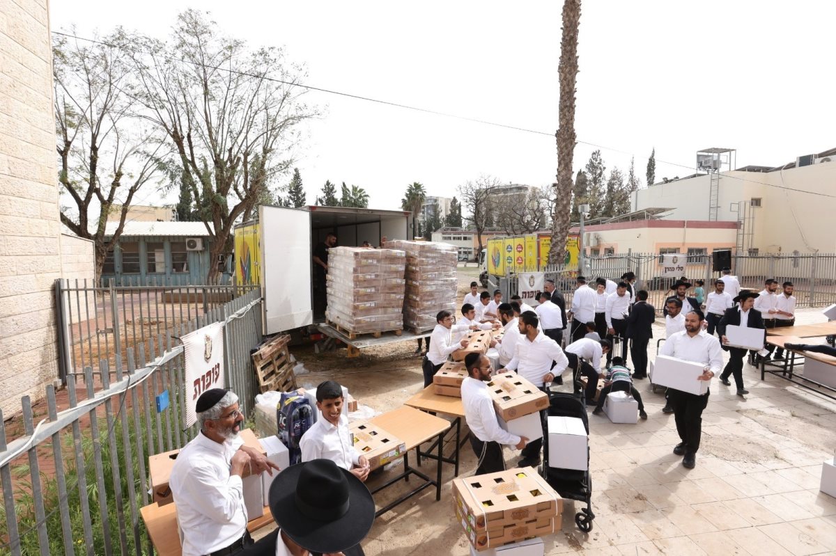 קמחא דפסחא נס ציונה מוסדות  מאורות הרש"ש חילקו סלי מזון בשווי 800 שח לסל.