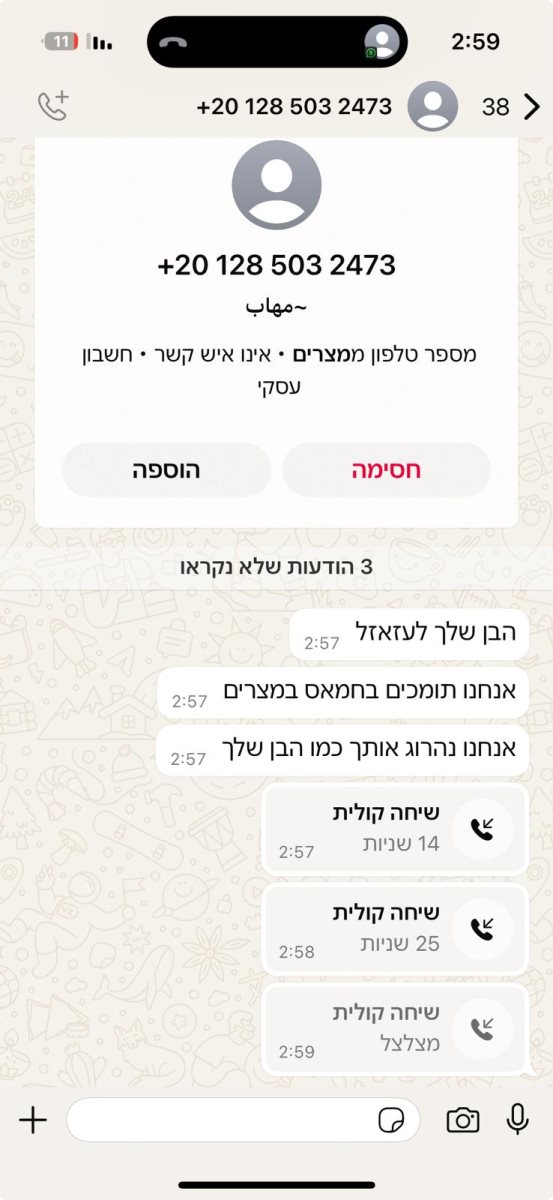 צילום מסך מההודעות שקיבלה איריס כהן