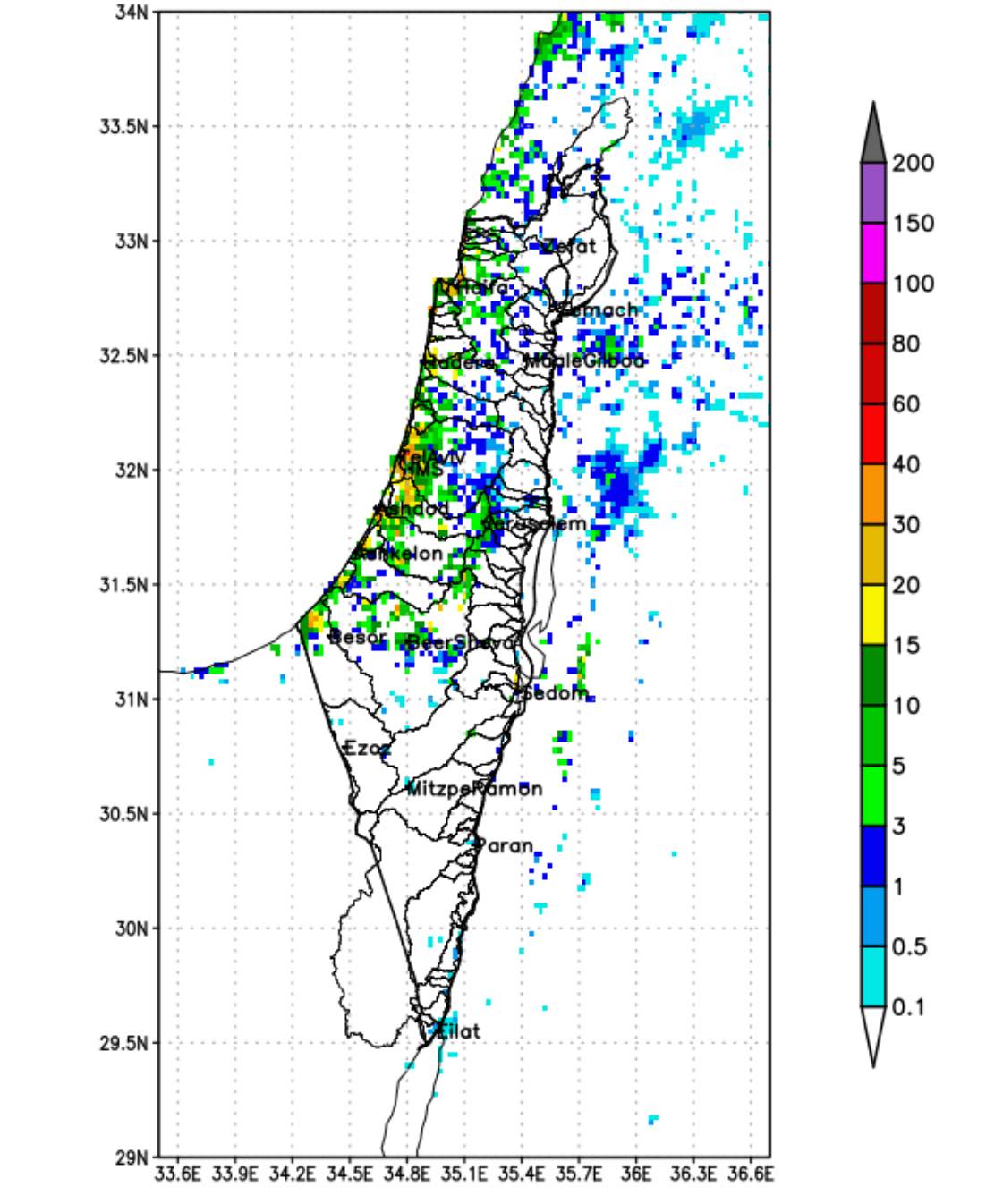 צפי להצטברות מי ושטפונות הסופה ביירון מקור השירות המטאורולוגי פייסבוק