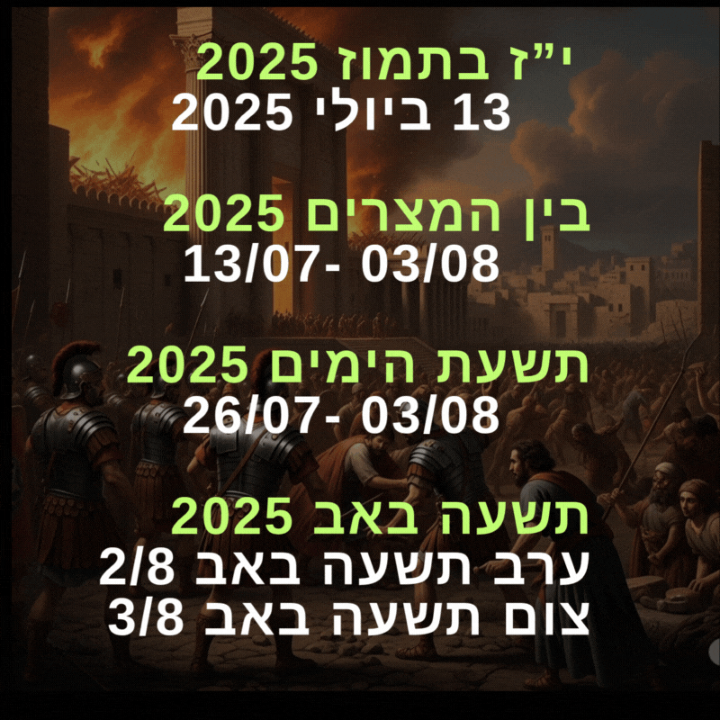 תאריך 9 באב 2025 מתי יוצא בין המצרים 2025 שלושת השבועות תשעת הימים 