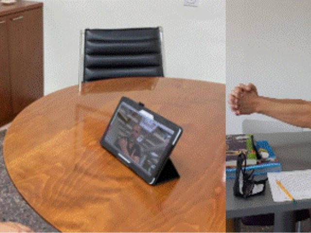 הפיזיותרפיסטית מיכל לוי במהלך טיפול מרחוק עם שלומי מ. קרדיט הרצפלד