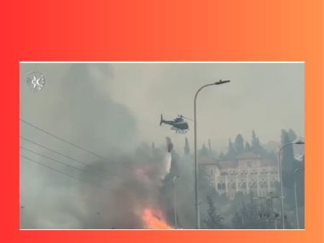 מסוקי כיבוי על רקע מנזר השתקנים צילום משטרת ישראל