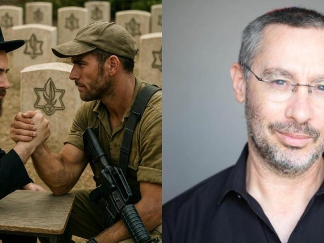 שמואל רוזנר לצד אילוסטרציה של בינה מלאכותית